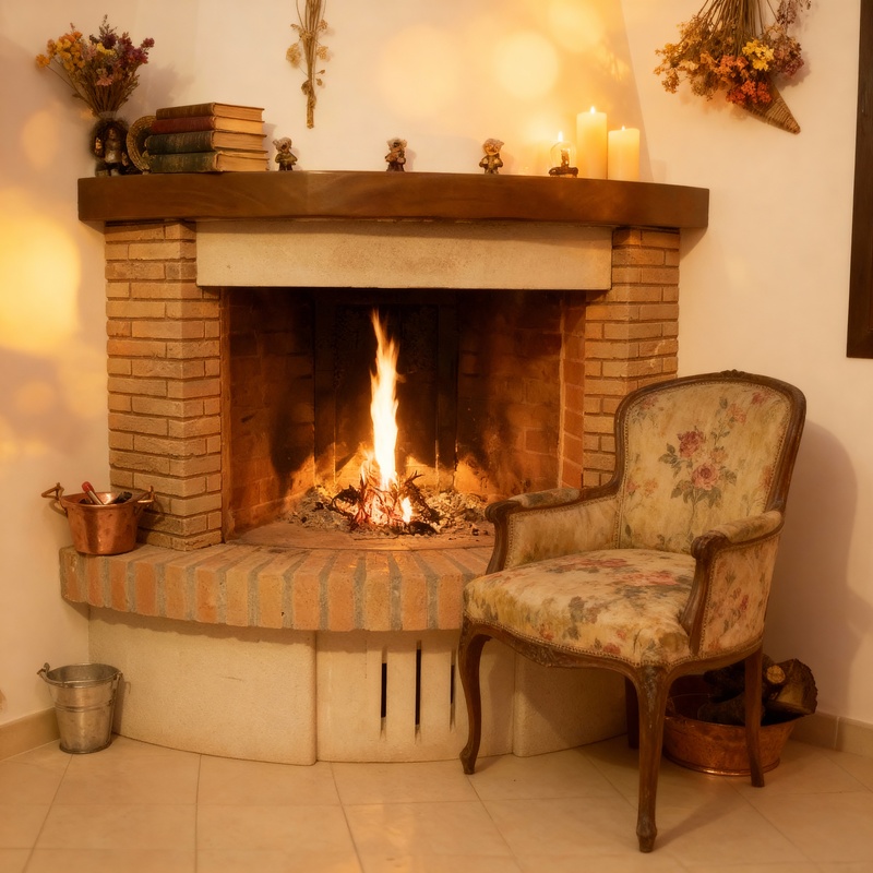 caminetto ad angolo rustico