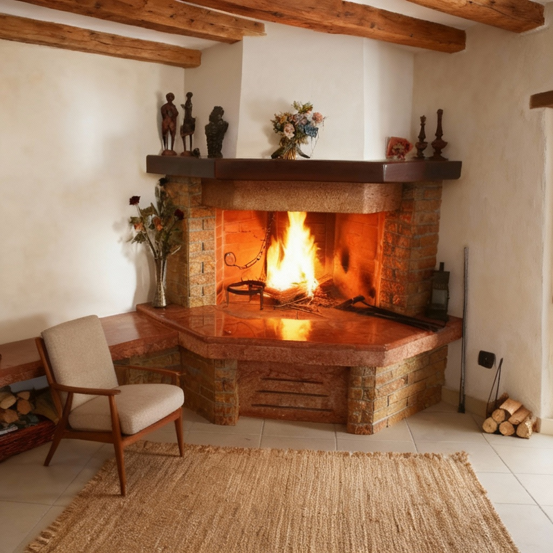 camino ad angolo in pietra