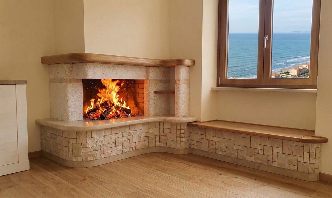 camino in travertino